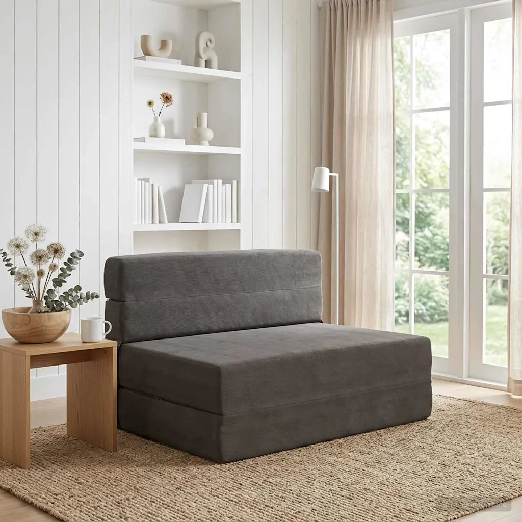 Divano letto | Sof¨¤ letto | Letto singolo Pieghevole Grigio Scuro 100 x 80 x 60 cm Tessuto