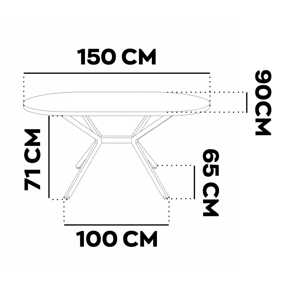 Marui Small - Tavolo da pranzo ovale 150x90 cm in Legno Testurizzato con Piede Centrale in metallo Ashi