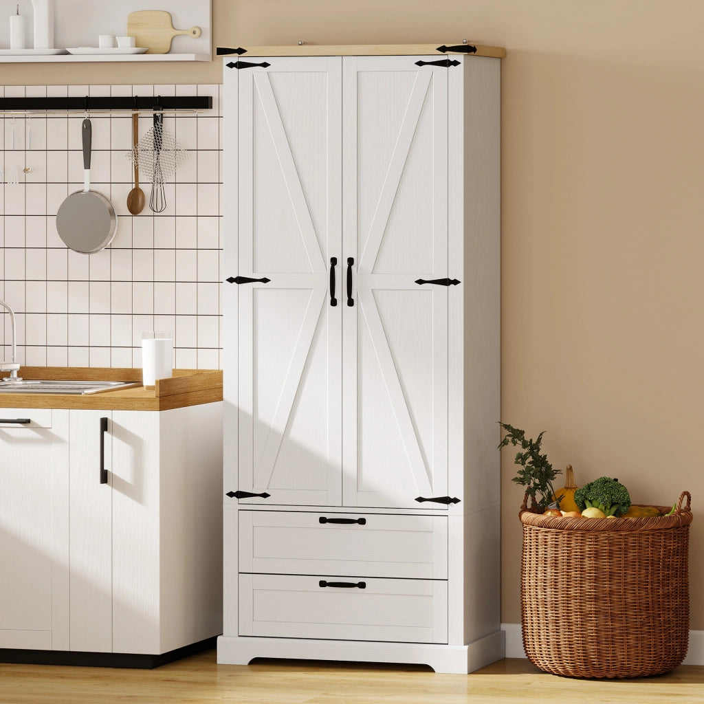 Credenza Rustica ¨C Zephmum ¨C 2 Ante 2 Cassetti Ripiani Regolabili 76x40x180 Bianco