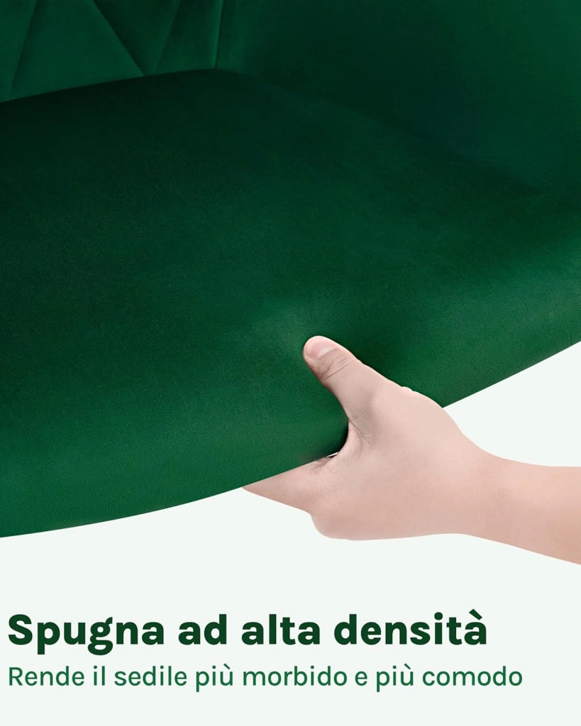 1x Sedia per Sala da Pranzo Imbottita, Poltroncina in Velluto,Sedia da Cucina con Braccioli e Schienale, Gambe in Metallo, Verde Scuro, BH352dgn-1