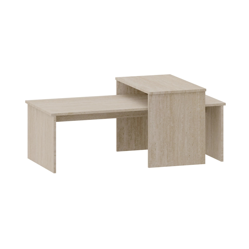 Set Sotapim di 2 Tavolini Rettangolari Componibili di Diverse Misure - Color Travertino [en.casa]