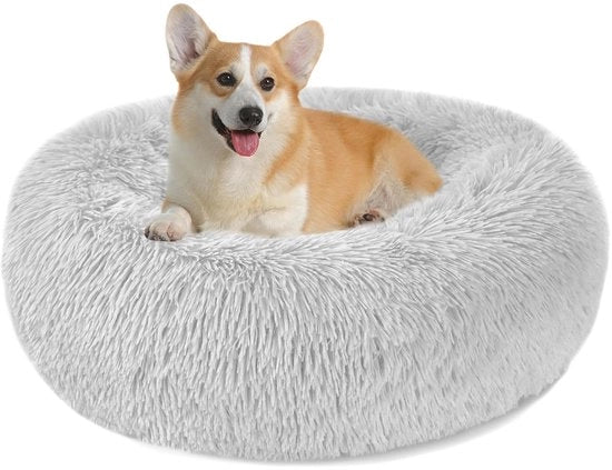 Letto per cani, cuscino per cani, piuma morbida a forma di donut, morbida, cuscino per gatti, culla per cani, lavabile, S/M/L/XL/XXL per cani piccoli, medi e grandi, gatti e altri animali domestici (L-60cm, grigio chiaro)