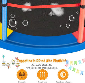 Trampolino Elastico Bambino in Acciaio, Tappeto Elastico Bambini da Esterno e da Interno, con Rete e Cusicnetti Antiscivolo