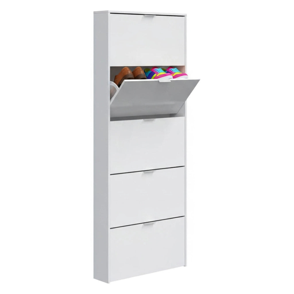 Mobile Portascarpe Anatra, Scarpiera 15 Paia, 70x17x180h cm Bianco Lucido