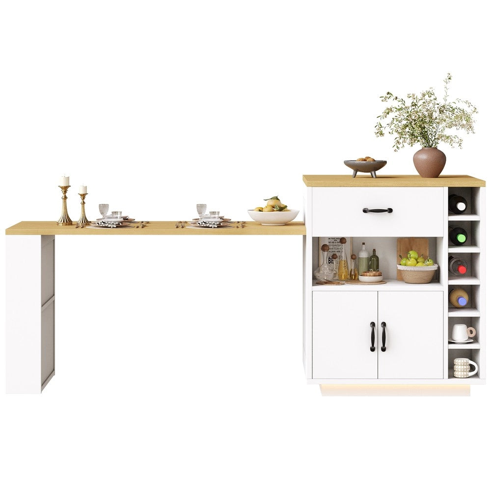 Isola Cucina con Luce LED e Tavolo Estraibile ¨C Xylo ¨C 2 Cassetti, 4 Ante, Nero/Bianco