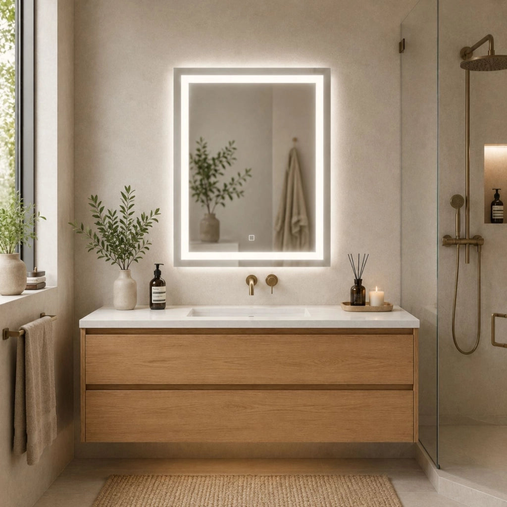Specchio da bagno ed ambienti rettangolare con cornice led e interruttore touch *** misure 70x90 cm, tonalità dimmer...