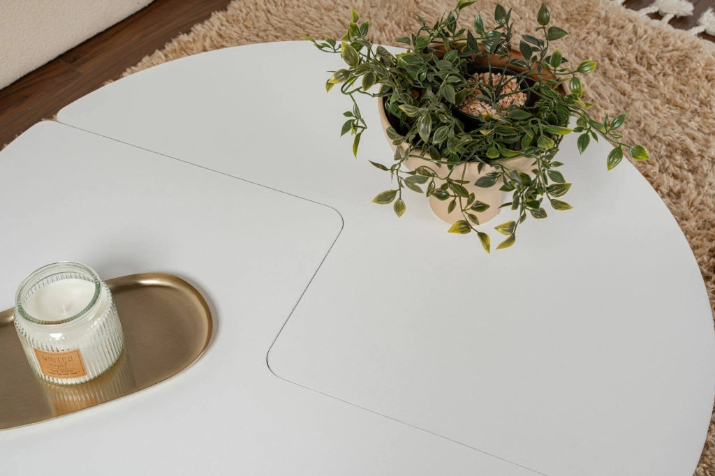 Tavolino da salotto Tairn, Tavolo basso da caffè, Portariviste per divano, Ripiano da soggiorno, 90x90 h41 cm, Bianco e Naturale