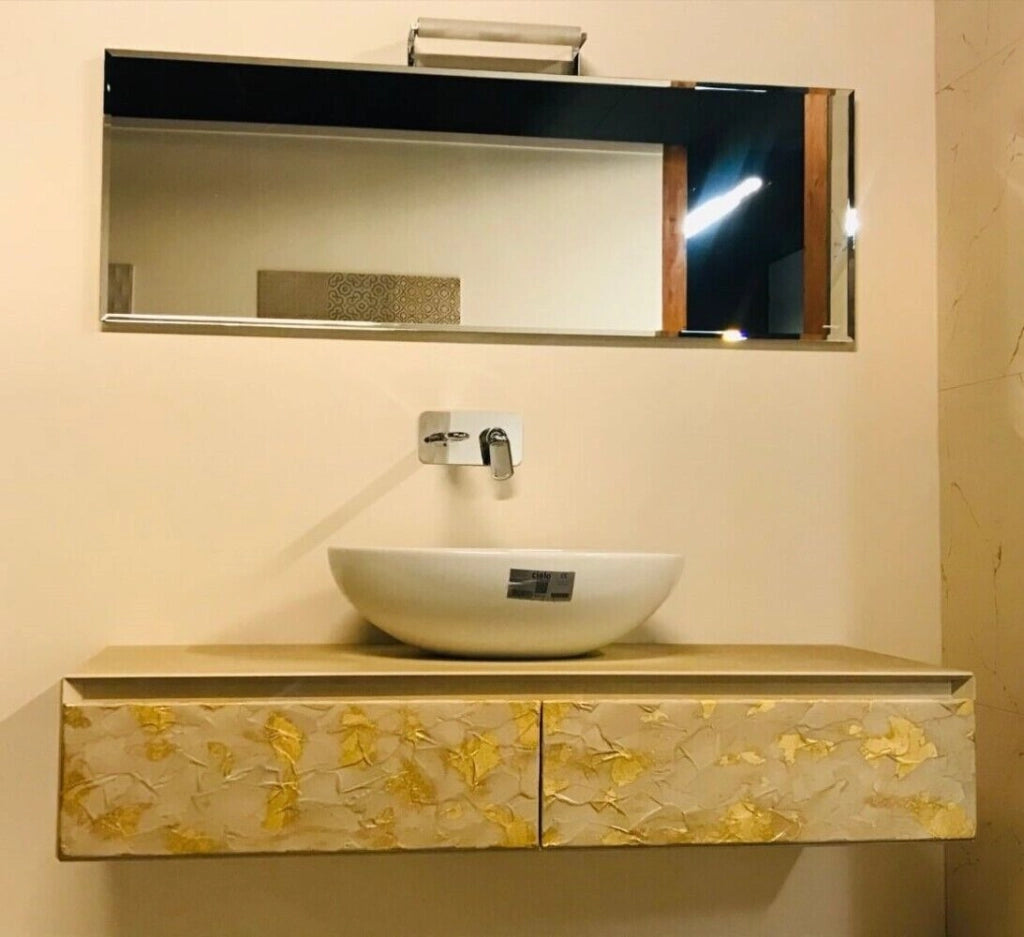 Mobile Bagno Prestigioso 140 70+70 Materia Resina Oro Satile R1 - Orlandi Bagno