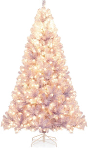 Albero di Natale 225 cm, Albero di Natale Preilluminato con 1300 Rami Folti, 550 Luci LED Bianco Caldo, 8 Modalità e Base, Decorazione Natalizia per Casa e Ufficio (Viola, 225 cm)