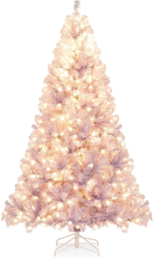 Albero di Natale 225 cm, Albero di Natale Preilluminato con 1300 Rami Folti, 550 Luci LED Bianco Caldo, 8 Modalità e Base, Decorazione Natalizia per Casa e Ufficio (Viola, 225 cm)