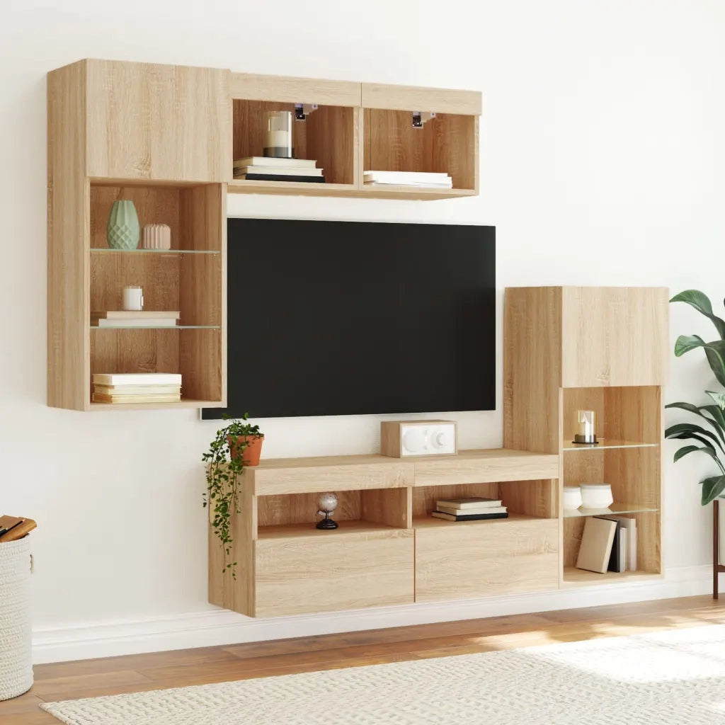 Mobili TV a Muro con LED 5pz-Set di 5 Credenza per TV sospesa Rovere Sonoma Legno Multistrato 271016
