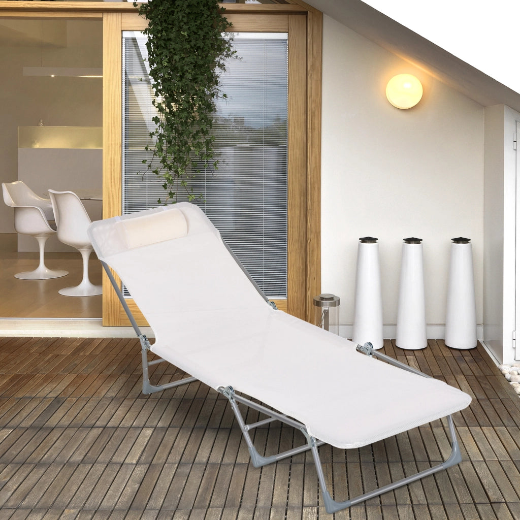 Sdraio Pieghevole da Giardino con Cuscino e Schienale Regolabile ¨C zephmum ¨C Textilene e Metallo Crema 182x56x28