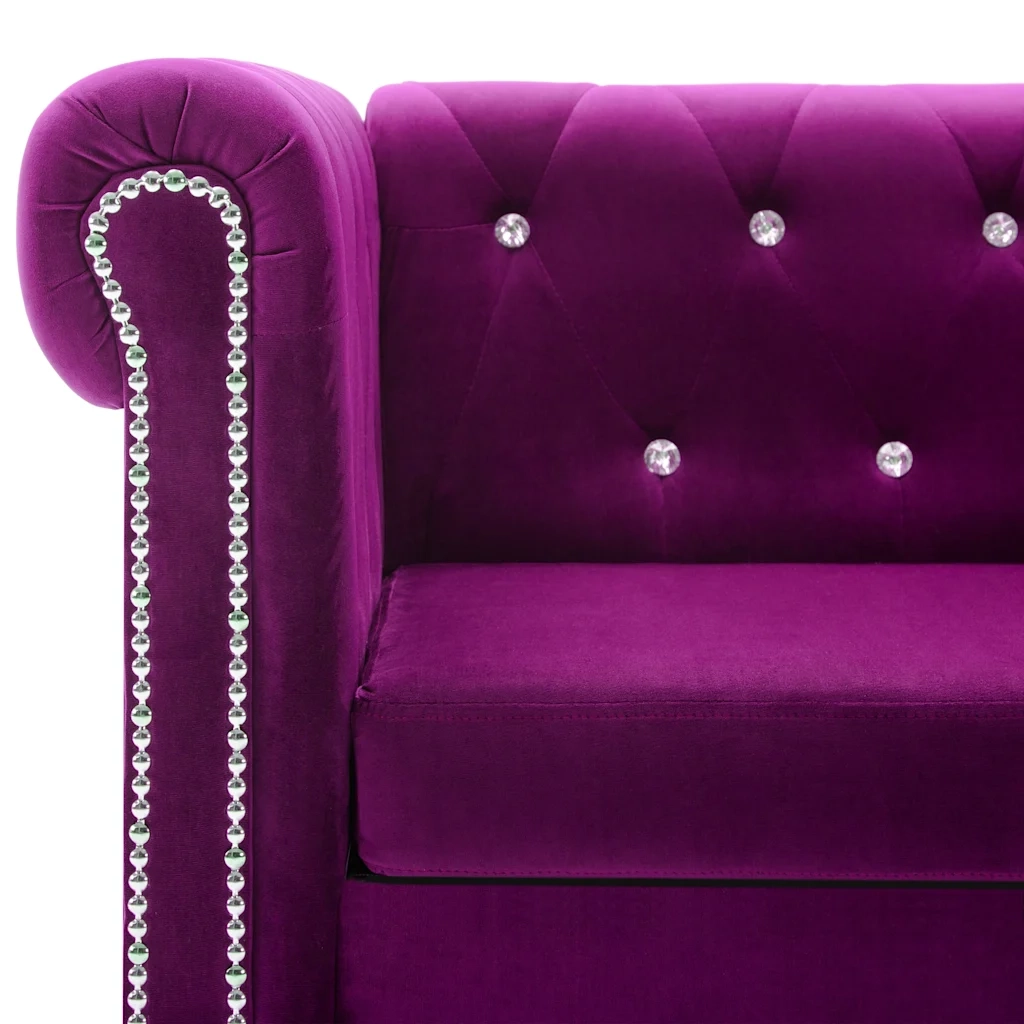 Divano Chesterfield a 3 Posti in Velluto 199x75x72 cm Viola 247147