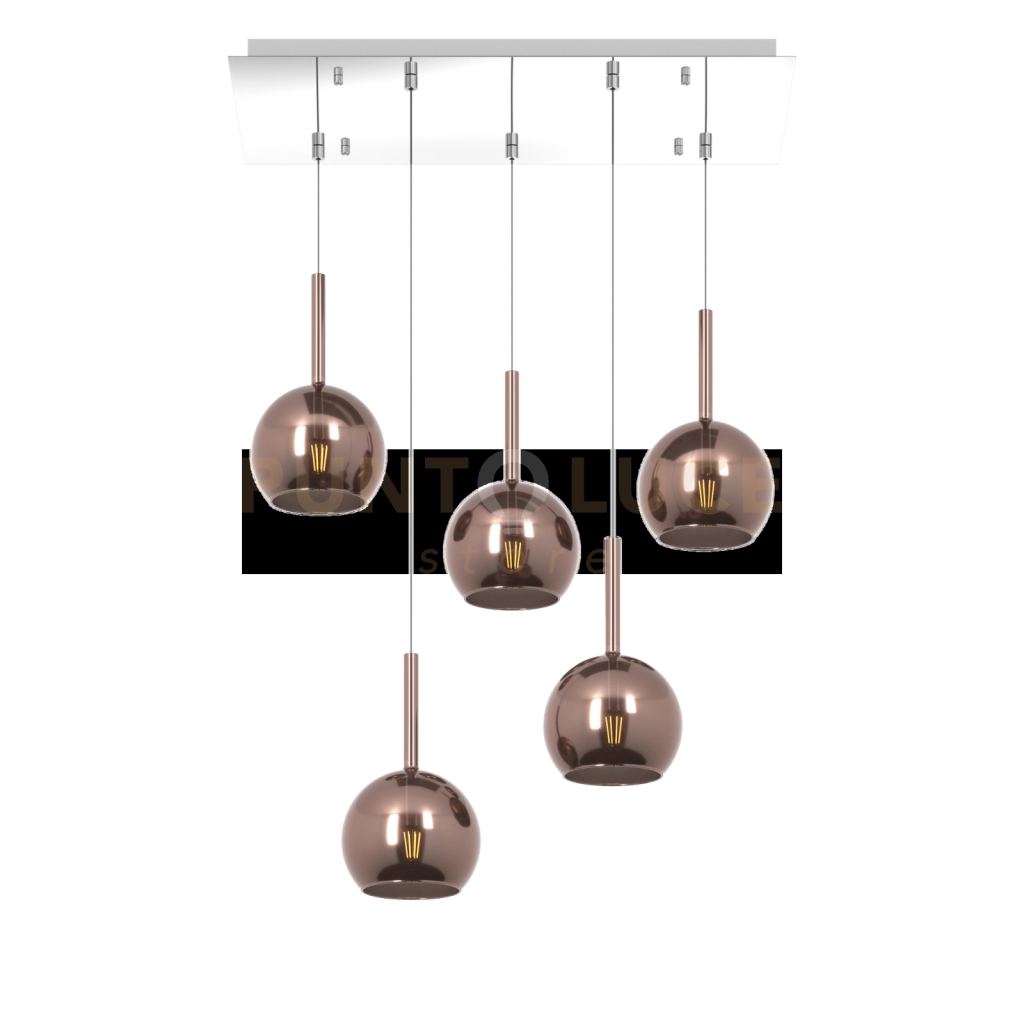 SOSP. CROMO RETTANGOLARE 5 LUCI VETRI TUTTI PICCOLO RAME 1155CR-S5 RP-RA