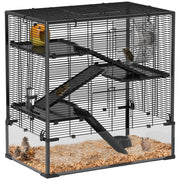 Gabbia per Criceti con Base in Vetro e Accessori ¨C Minimal ¨C 78.5x48.5x80 cm, Nero