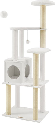 Cat Tree - Cat Tower - Cat Climber - Wooden Panel - Plush - Sisal - 58cm x 40cm x 165cm