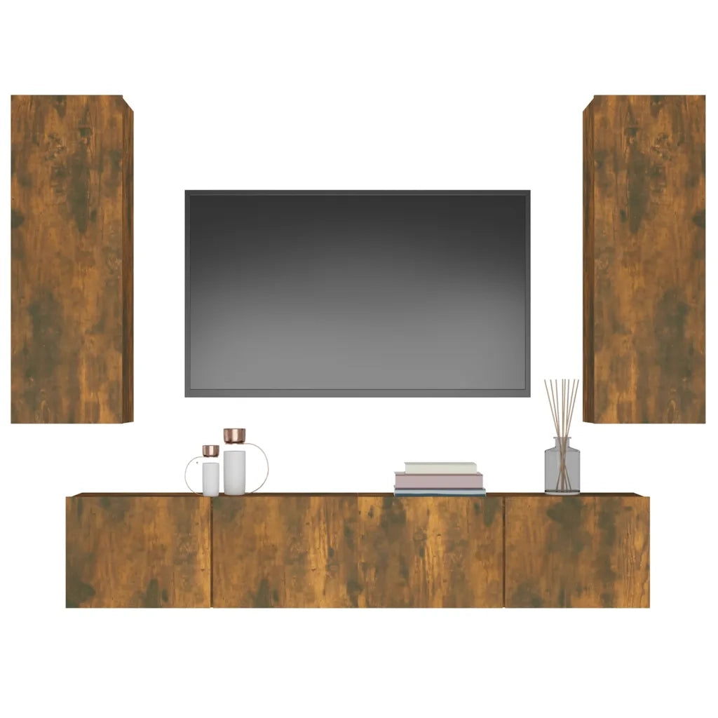 Set di Mobili Porta TV 4 pz-Credenza per TV Rovere Fumo in Legno Multistrato 323820