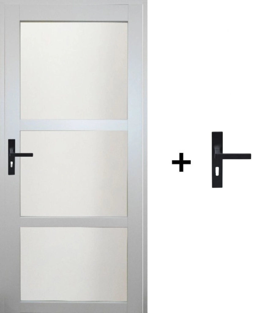 Blocco porta in vetro Greyria RAL7035 H204 x L83 Pannello Nervature spingendo a destra + Maniglia