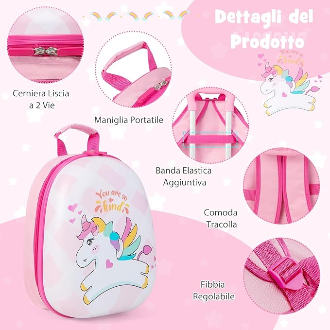 Set di Valigia per Bambini, 16" Valigia+ 12" Zaino, 2 Pezzi, con Ruote Girevoli a 360° e Maniglia Retrattile, Ideale per Viaggiare in Modo Comodo e Divertente (Modello 2)