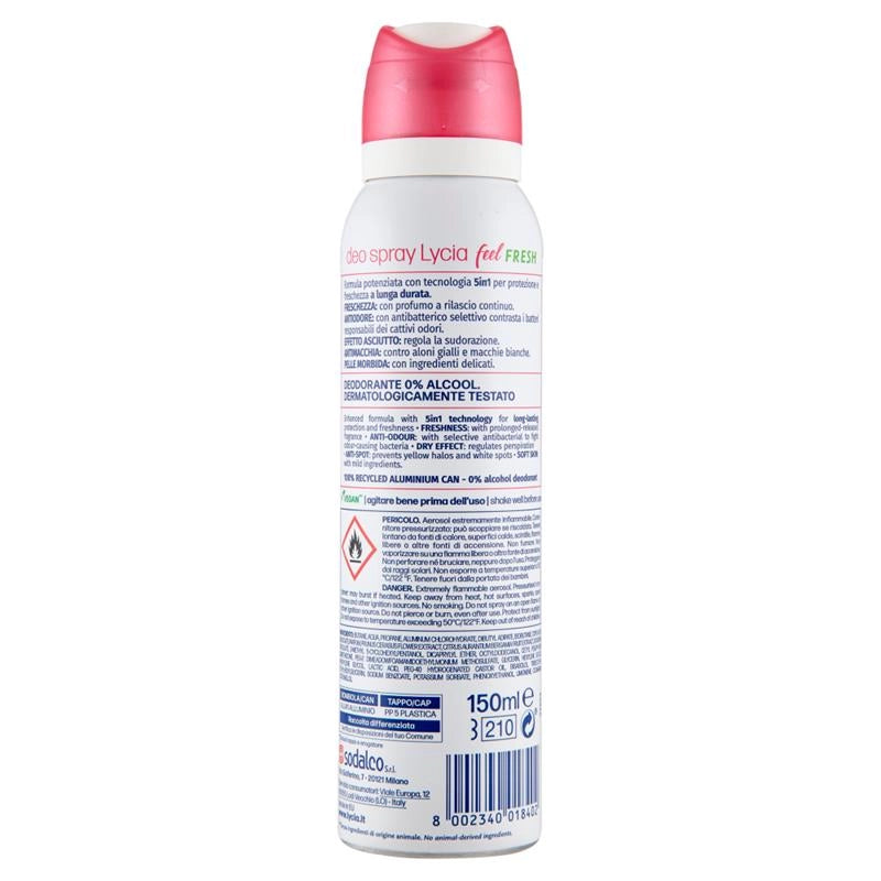 LYCIA FEEL FRESH DEODORANTE SPRAY 5 IN 1 FEEL FRESH FIORI CILIEGIO 0% ALCOOL 48H 150ML