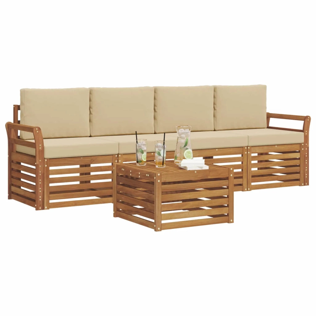 Set divani 5 pcs Naturale e Beige Legno di Acacia Massello 3374333