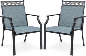 Set di 2 Sedie da Giardino in Textilene, Sedie da Esterno con Schienale Alto, Braccioli, Robusto Telaio in Metallo, Fino a 150 kg, per Patio Terrazza Balcone (Blu + Nero)