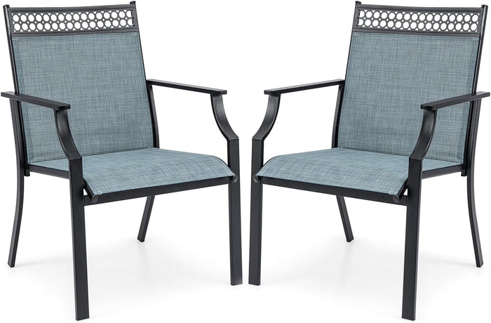 Set di 2 Sedie da Giardino in Textilene, Sedie da Esterno con Schienale Alto, Braccioli, Robusto Telaio in Metallo, Fino a 150 kg, per Patio Terrazza Balcone (Blu + Nero)