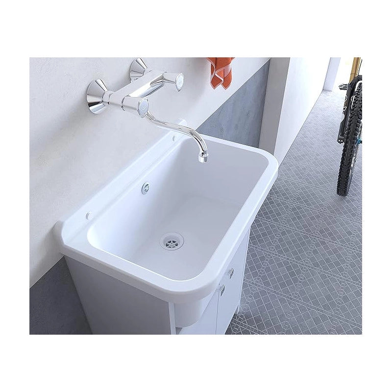 Negrari Lavatoio Salvaspazio in Resina, Vasca resistente agli acidi, Resistente all'umidità, Kit di scarico incluso, Interno e Esterno, L55 x P35 x H80 cm, Bianco