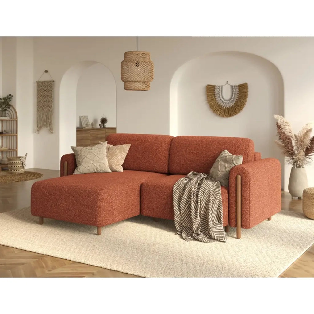 Divano ad angolo convertibile ARVESSA terracotta in ciniglia – Angolo sinistro