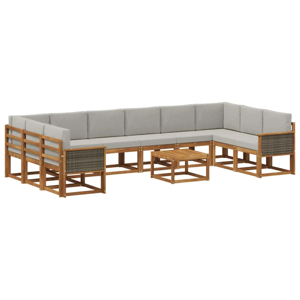 Set di divani da esterno 11 pz Naturale e Grigio Chiaro 3385587