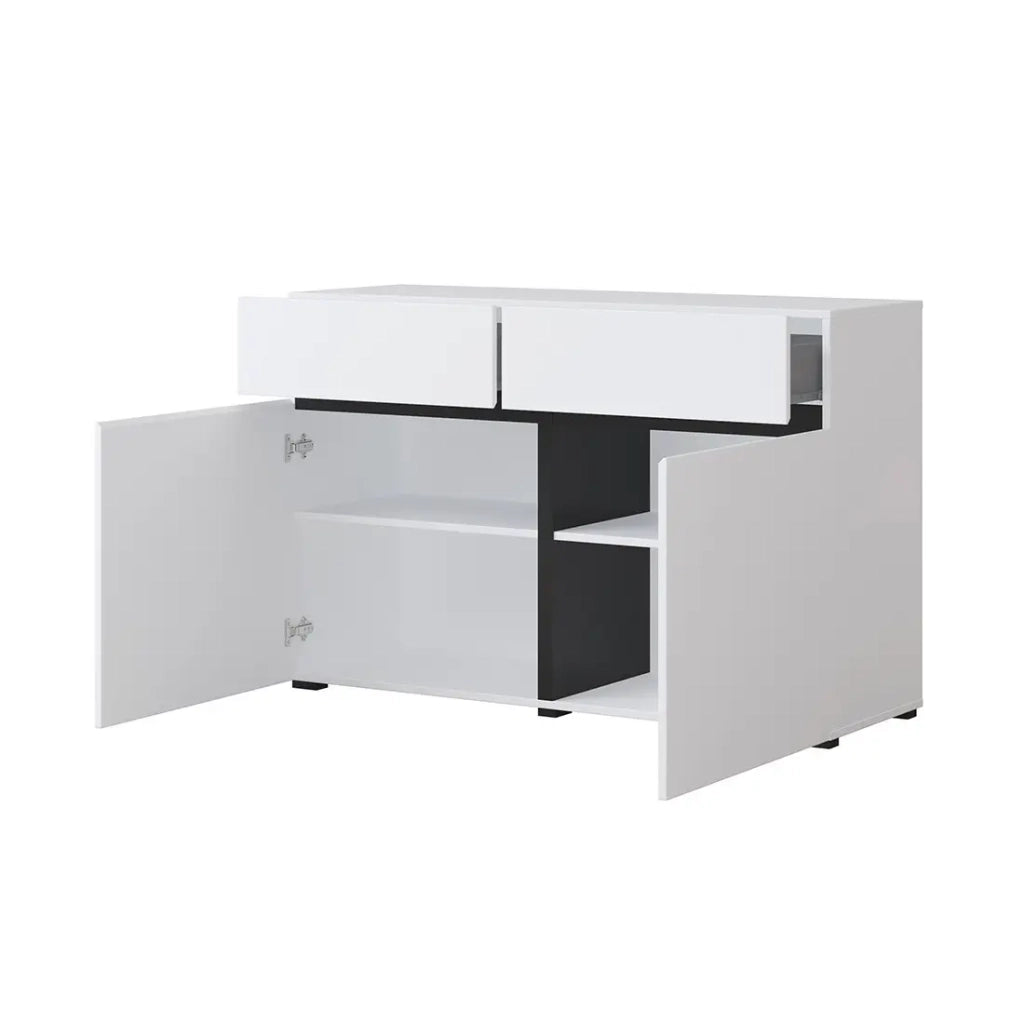 Buffet 120cm colori bianco e nero collezione HAVANA. Credenza design con 2 porte e 2 cassetti.