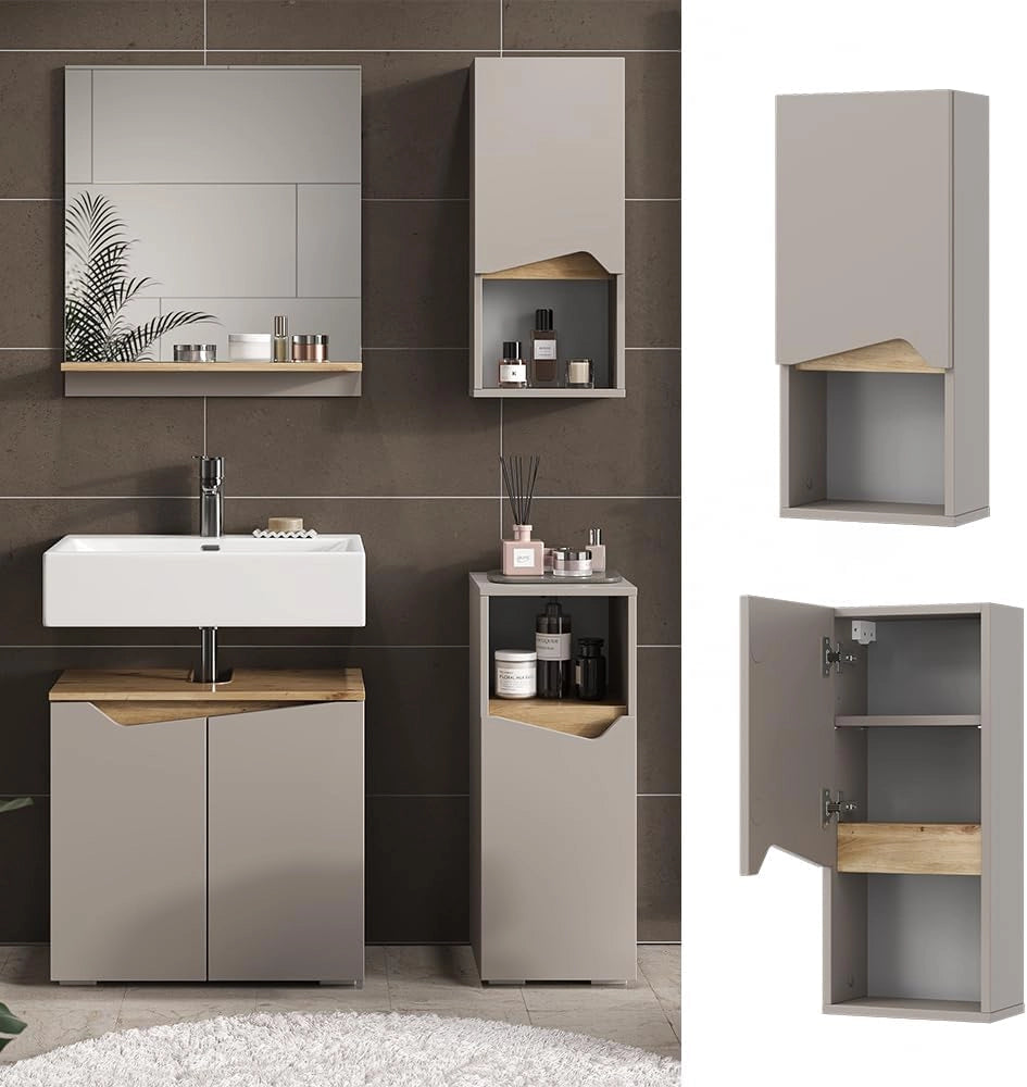 Mobile bagno Marelle, Grigio, 30 x 67 cm con porta e vano aperto, per montaggio a parete per una conservazione salvaspazio