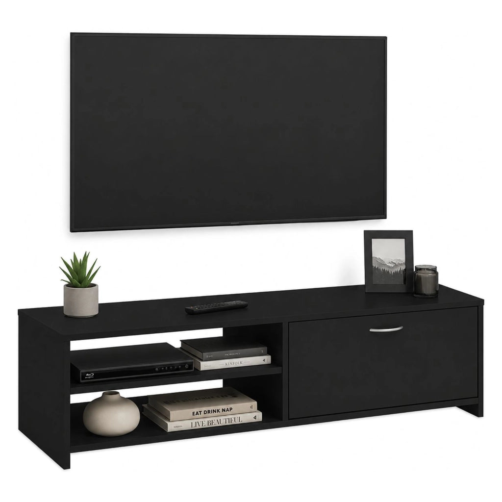 Lihamo, Mobile Porta tv un Cassetto, 120x39x31h cm Nero