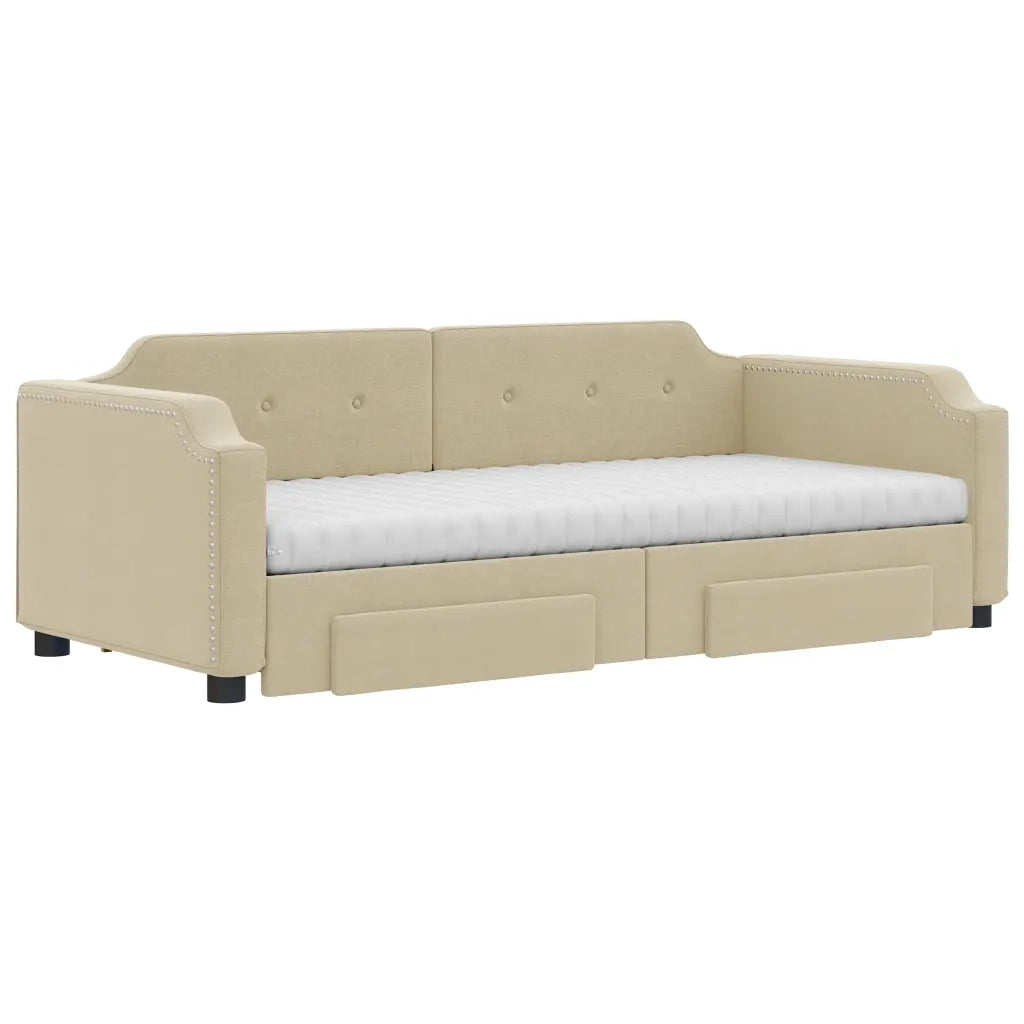 Divano Letto Estraibile con Cassetti Crema 100x200cm in Tessuto 3197697