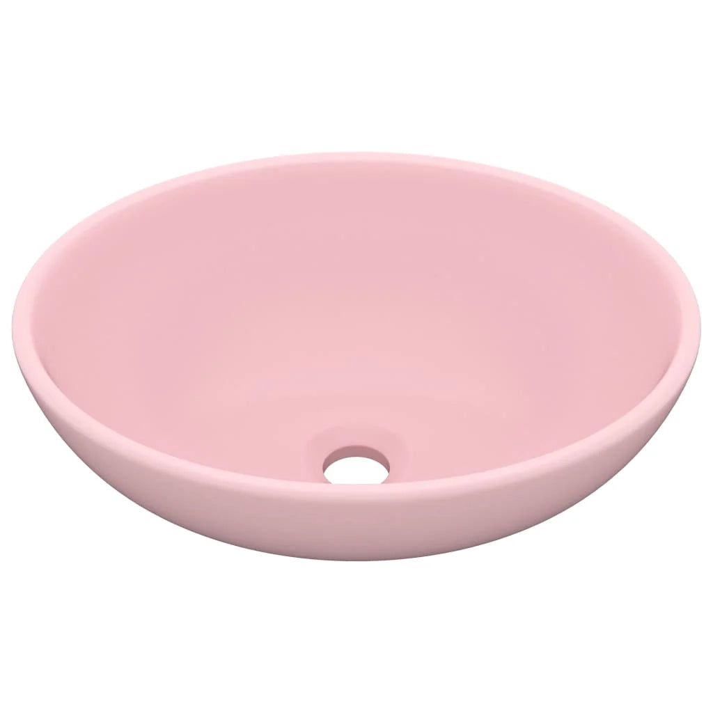 Lavabo da bagno ovale di lusso 40x33 cm in ceramica rosa opaco 02_0002664