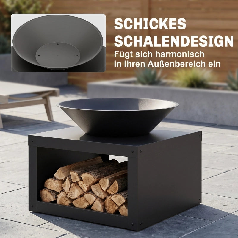 BRACIERE con ripiano porta-legna e attizzatoio 60x60x49,5 cm Metallo Nero