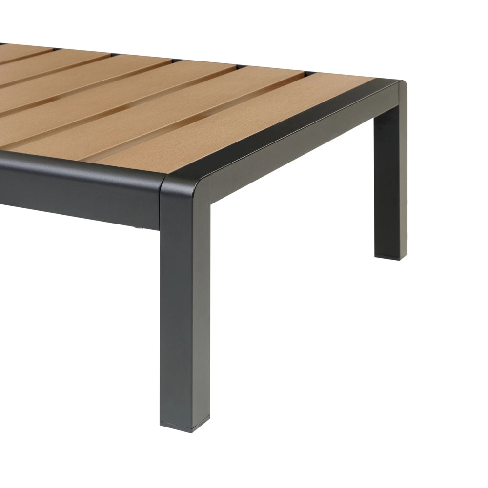 Lettino da esterno da giardino Struttura in alluminio Legno Chiaro e Nero Schienale reclinabile regolabile