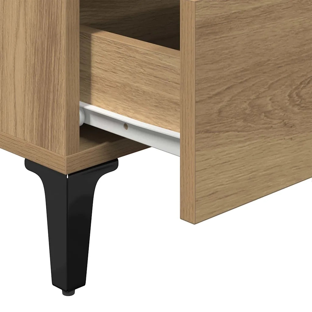 Comodino con Gambe in Metallo Rovere Artigianale 40x35x69 cm