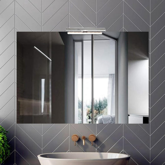 Specchio Bagno PERLA 100x70 cm, da Parete con Lampada Led Superiore, Senza Cornice Rettangolare Moderno, Luce Naturale, Design Home Decor