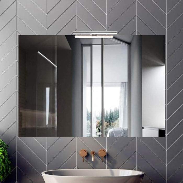 Specchio Bagno PERLA 100x70 cm, da Parete con Lampada Led Superiore, Senza Cornice Rettangolare Moderno, Luce Naturale, Design Home Decor