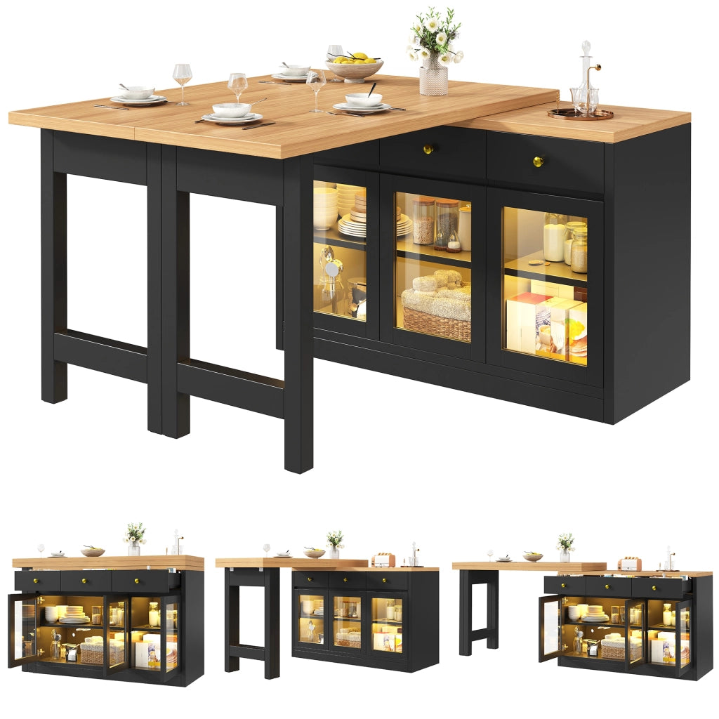 Tavolo da Cucina Allungabile con Cassetti e Ante in Vetro ¨C Xylo ¨C Bianco/Nero, 120-200 cm