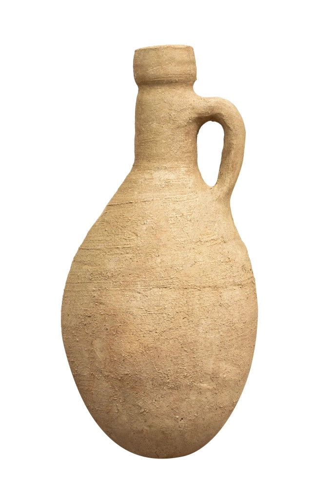 Biscottini Vecchia anfora giara con manici in terracotta e base portavasi in ferro