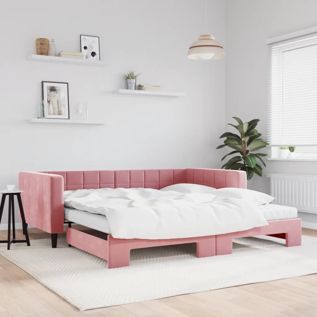 Divano Letto Estraibile con Materassi Rosa 100x200 cm Velluto 3196725
