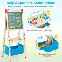 Cavalletto per Bambini Regolabile in Altezza in Legno, Cavalletto a Doppio Lato con Lavagna Magnetica e Bianca, con Scatola, Magneti con Lettere e Numeri, per Bambini 3-8 Anni