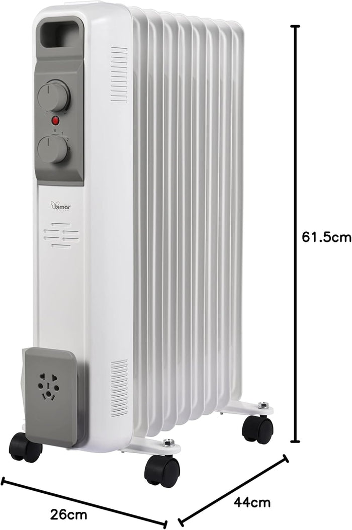 Bimar HO429 Termosifone Elettrico, Radiatore ad Olio a Basso Consumo, Calorifero con 9 Elementi e 5 Canali di Circolazione