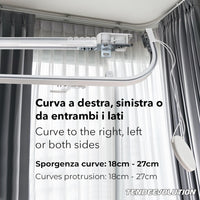 Binario Scorritenda da Parete in Alluminio Bianco, Curve Sporgenti 22cm, Movimento a Corda, Apertura Sinistra CM lunghezza 320cm