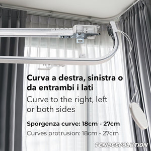Binario Scorritenda da Soffitto in Alluminio Bianco, Curve Sporgenti 22cm, Movimento a Corda, Apertura Centrale CM lunghezza 100cm