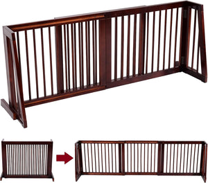 Cancelletto per Cani Regolabile in Legno Massello, con Base Larga e 3 Ante, Ideale per Cani di Piccola/Media Taglia (140-203) x 9,5 x 56 cm, Marrone