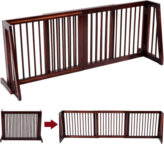 Cancelletto per Cani Regolabile in Legno Massello, con Base Larga e 3 Ante, Ideale per Cani di Piccola/Media Taglia (140-203) x 9,5 x 56 cm, Marrone