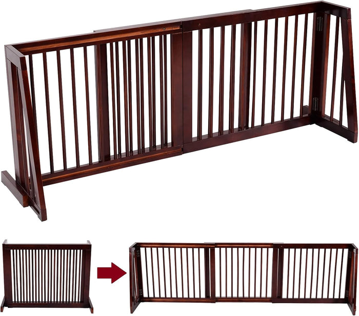 Cancelletto per Cani Regolabile in Legno Massello, con Base Larga e 3 Ante, Ideale per Cani di Piccola/Media Taglia (140-203) x 9,5 x 56 cm, Marrone